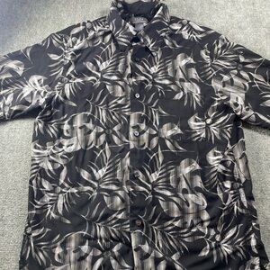 Claiborne Black Shirt with Beige Leaf Motif